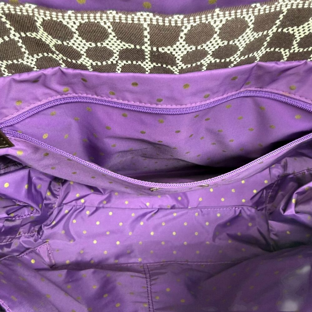 Kate Spade Classic Noel Dot Diaper Bag Large Brown Purple Y2K Stripe Messenger - Picture 7 of 12